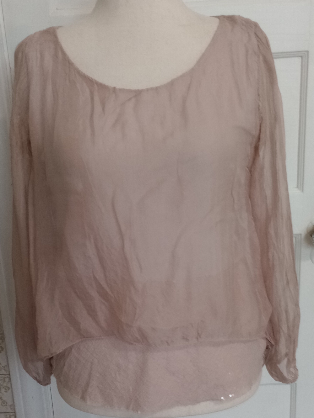 Mink-Colored Chiffon Blouse with Shimmer – Made in Italy